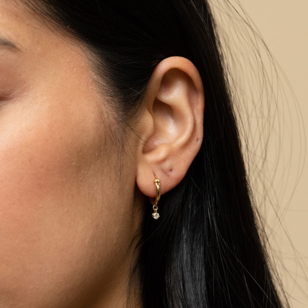 Mejuri Gold Hoop Earrings with Clear Pendant